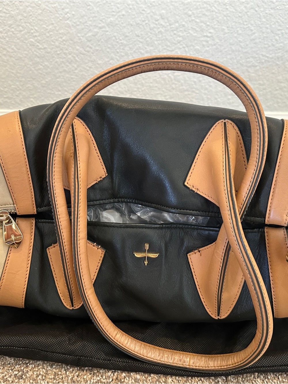 Pour La Victoire Navy and Tan Interior Tote